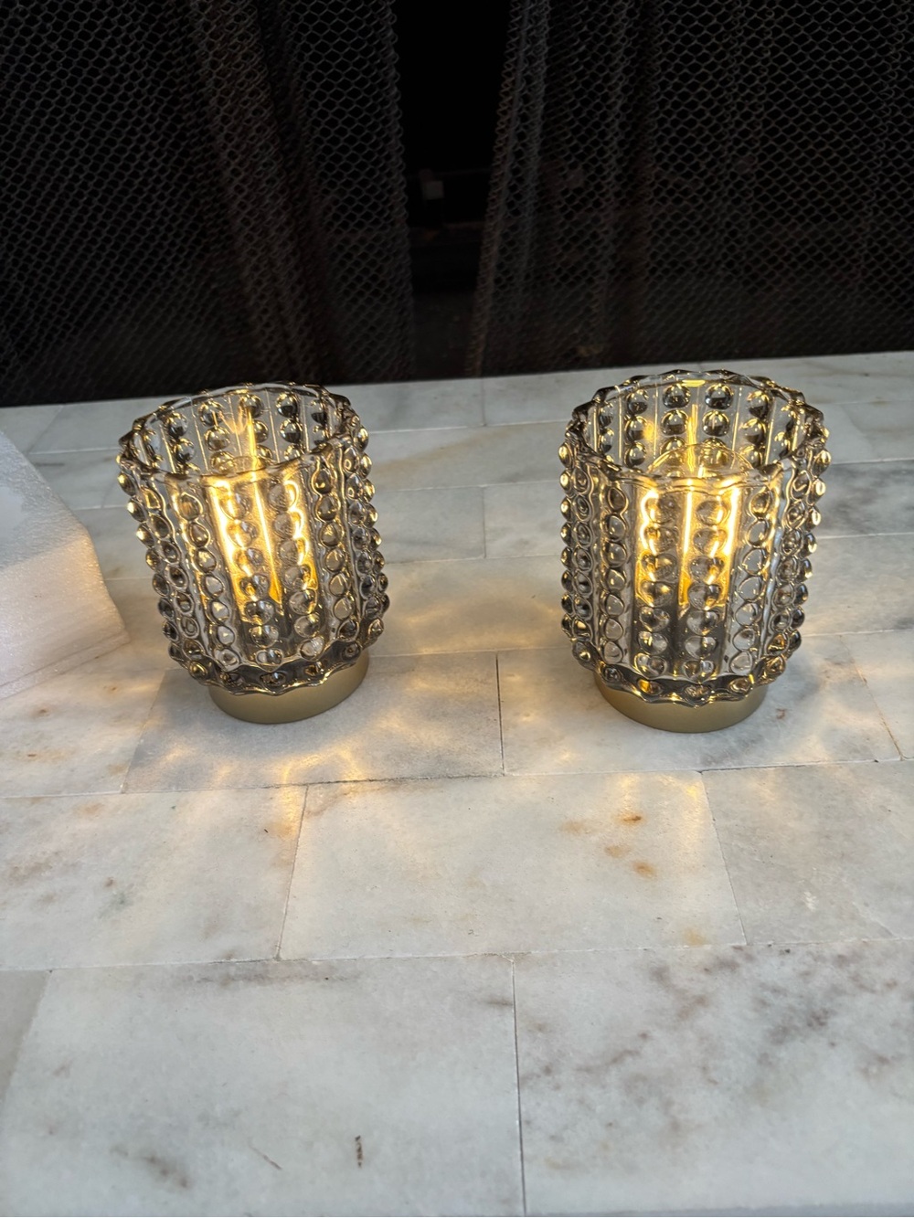 Crystal Beaded Glass Votive Candle Holders - with gold accent bottom.